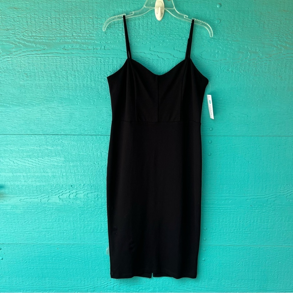 NINA BRITTON COLETTE KNIT MIDI COCKTAIL DRESS SIZE LARGE BLACK LBD NWT